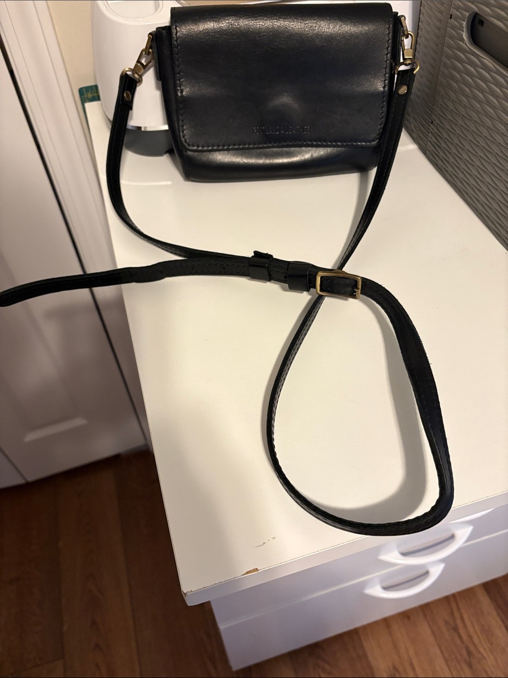 Portland Leather Black Leather Crossbody Bag with Gold Hardware